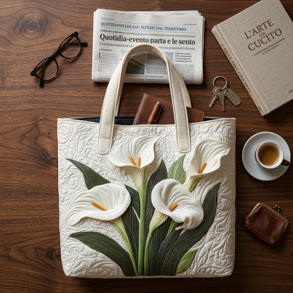 Maria™ | Women's White Calla Lily Quilted Tote Bag