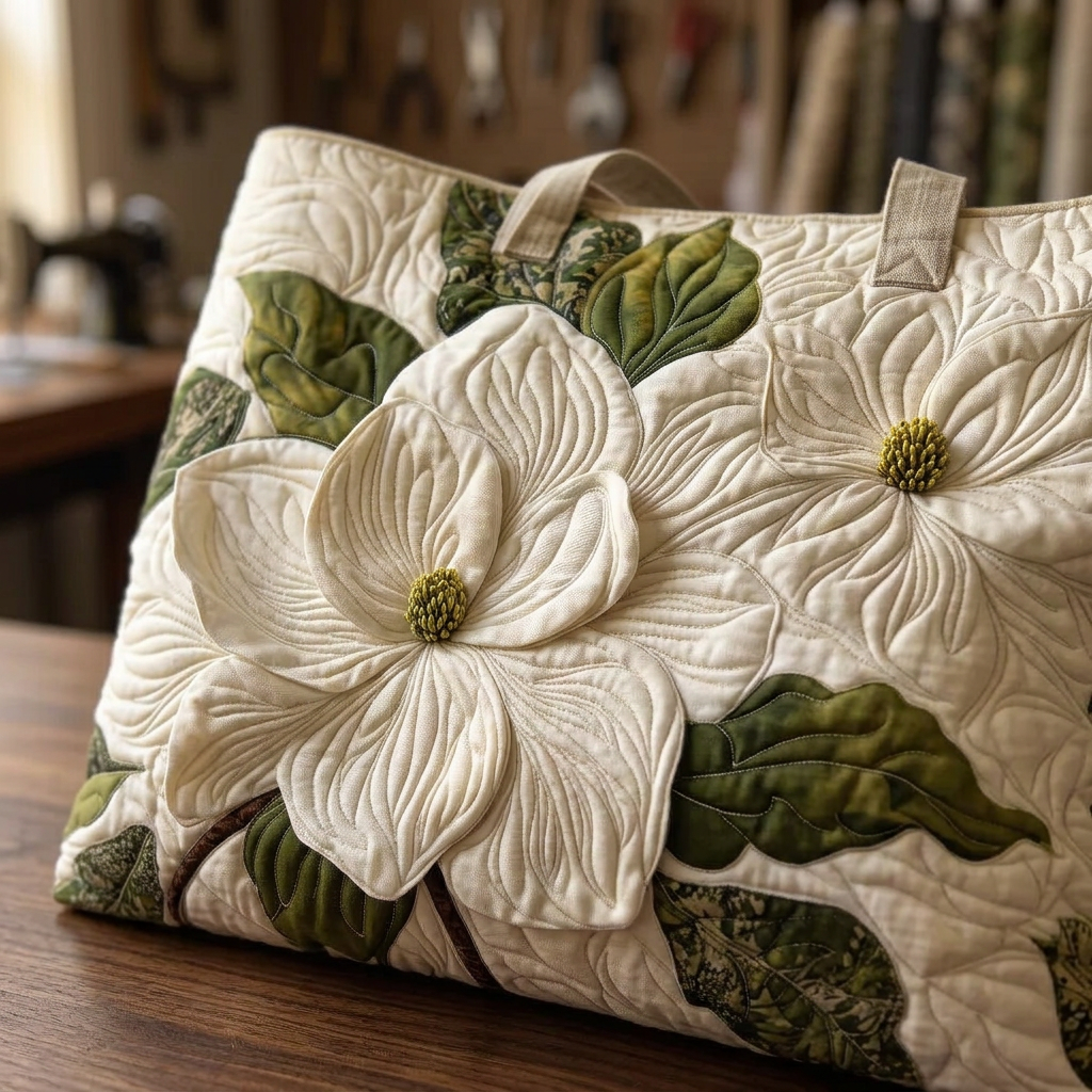 Maria™ | Women's White Lily Quilted Tote Bag