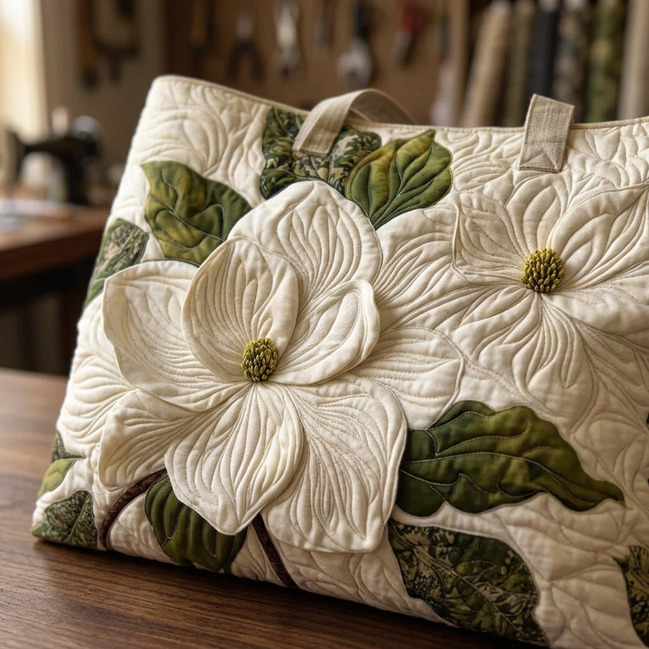 Maria™ | Women's White Lily Quilted Tote Bag