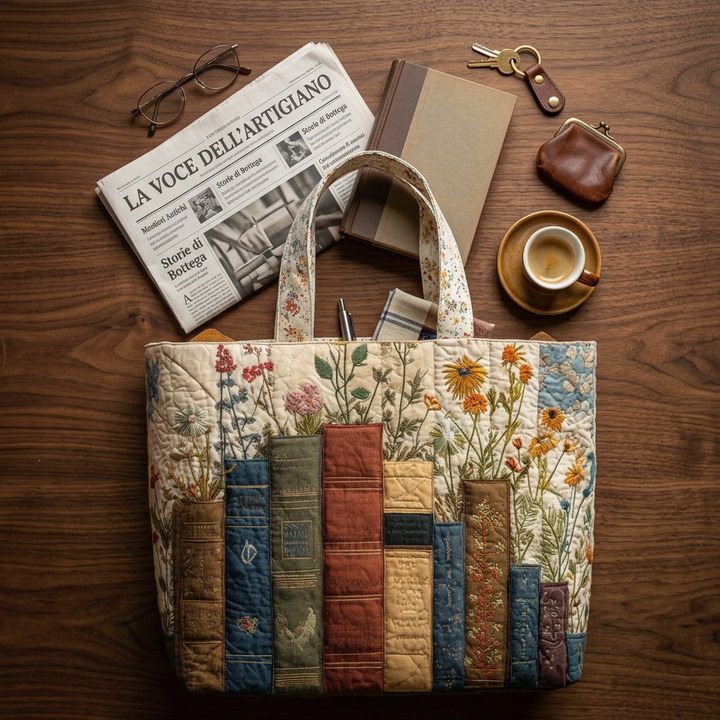 Maria™ | Women's Books &amp; Flowers Quilted Tote Bag
