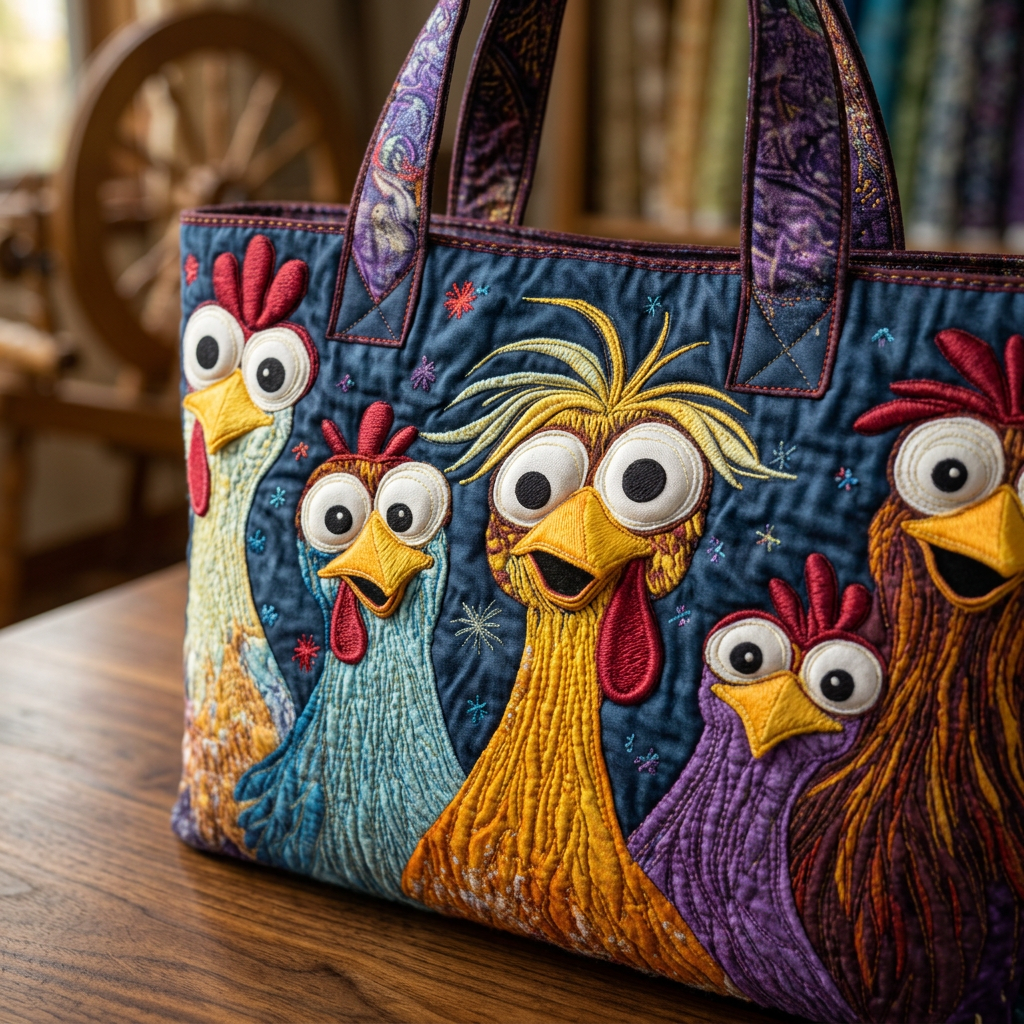 Maria™ | Women's Colorful Hens Quilted Tote Bag
