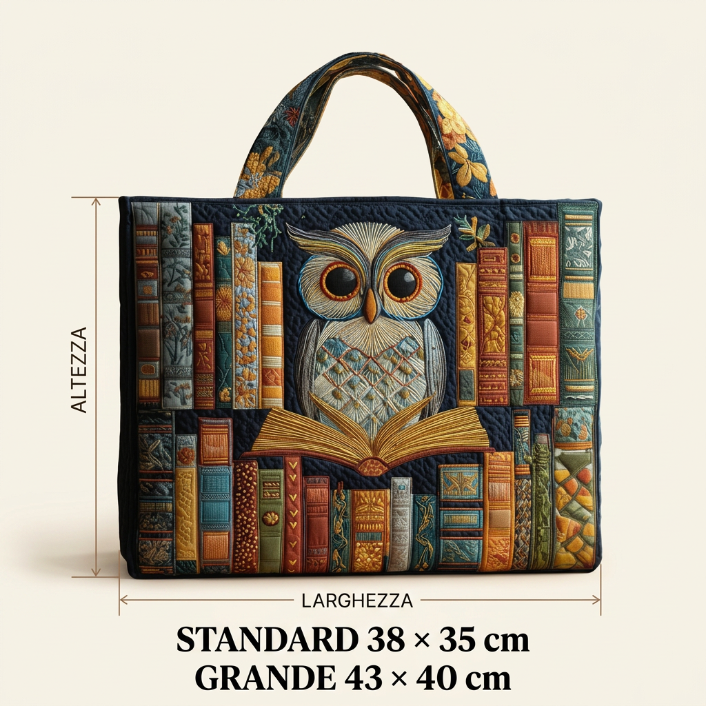 Maria™ | Women's Owl &amp; Vintage Books Quilted Tote Bag