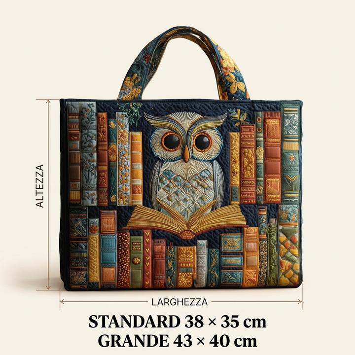 Maria™ | Women's Owl &amp; Vintage Books Quilted Tote Bag