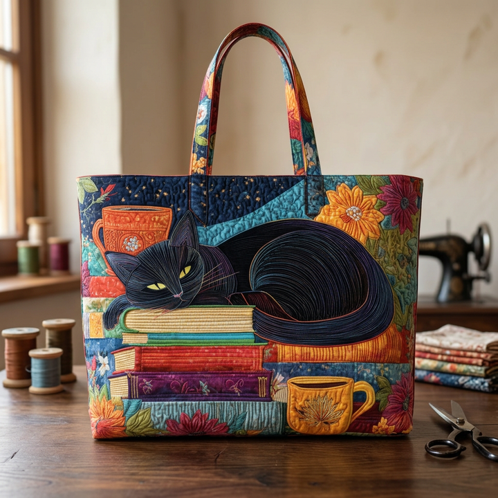 Maria™ | Women's Black Cat Quilted Tote Bag