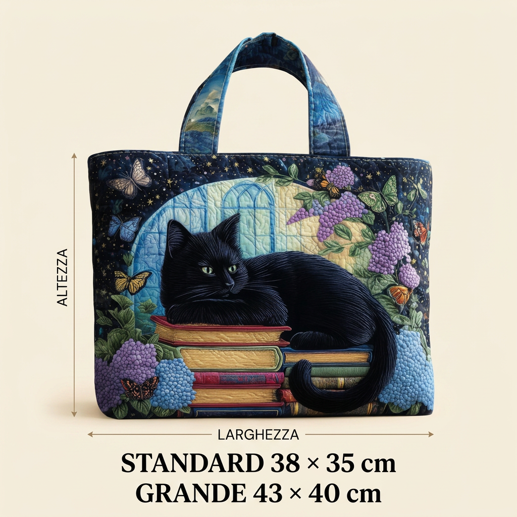 Maria™ | Women's Black Cat on Books Quilted Tote Bag