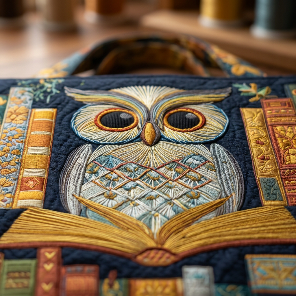 Maria™ | Women's Owl &amp; Vintage Books Quilted Tote Bag