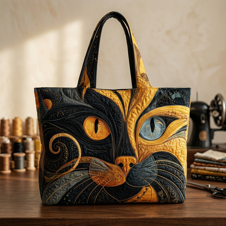 Maria™ | Women's Mysterious Cat Quilted Tote Bag