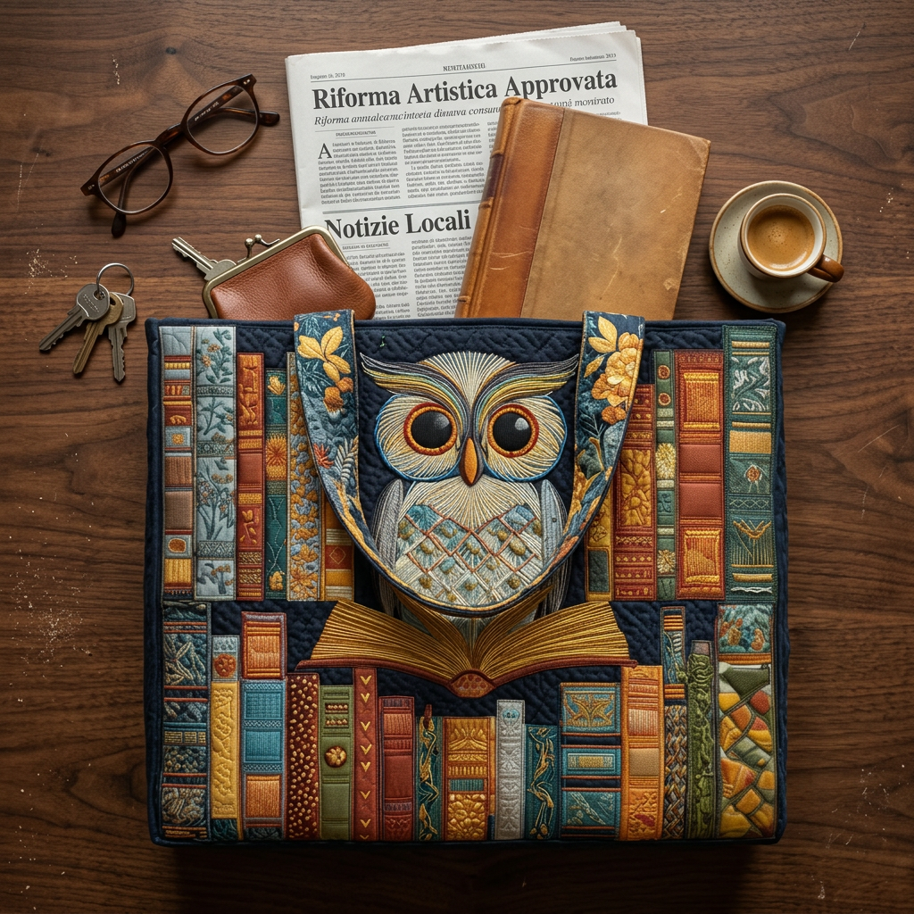 Maria™ | Women's Owl &amp; Vintage Books Quilted Tote Bag