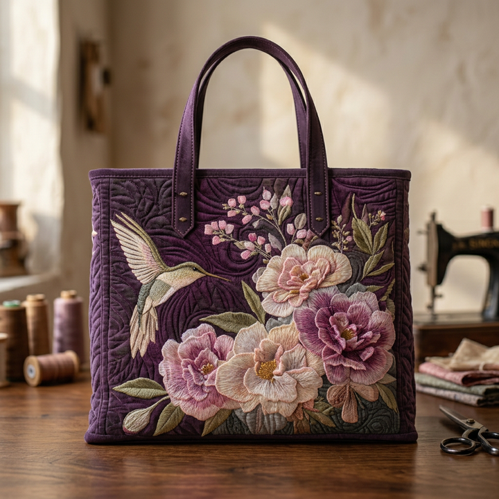 Maria™ | Women's Hummingbird &amp; Orchid Quilted Tote Bag