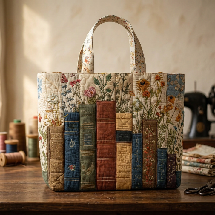 Maria™ | Women's Books &amp; Flowers Quilted Tote Bag