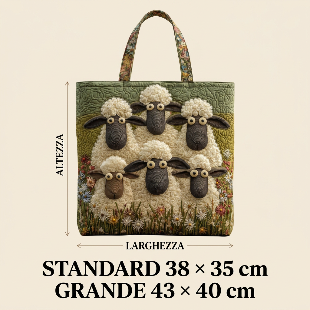 Borsa Artistica Trapuntata cinque pecore – Due Misure