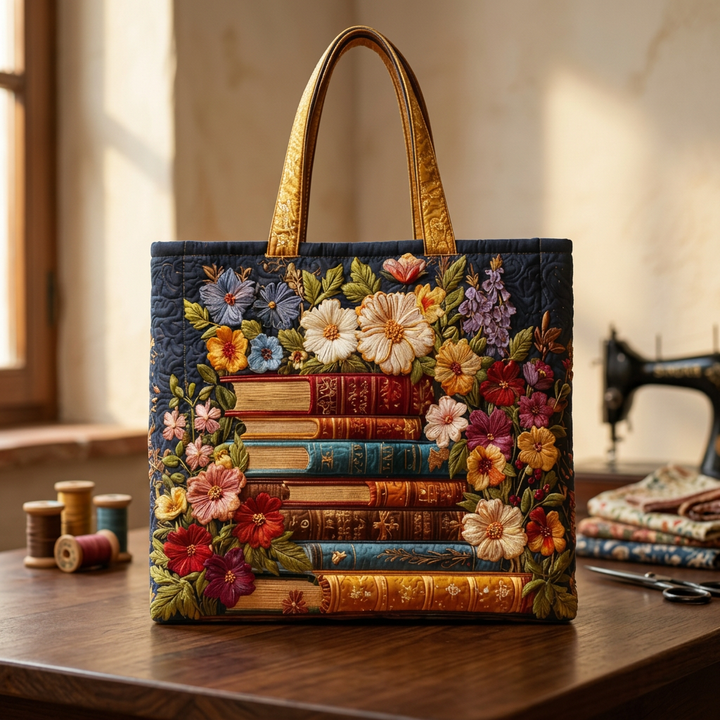 Maria™ | Women's Floral &amp; Books Quilted Tote Bag