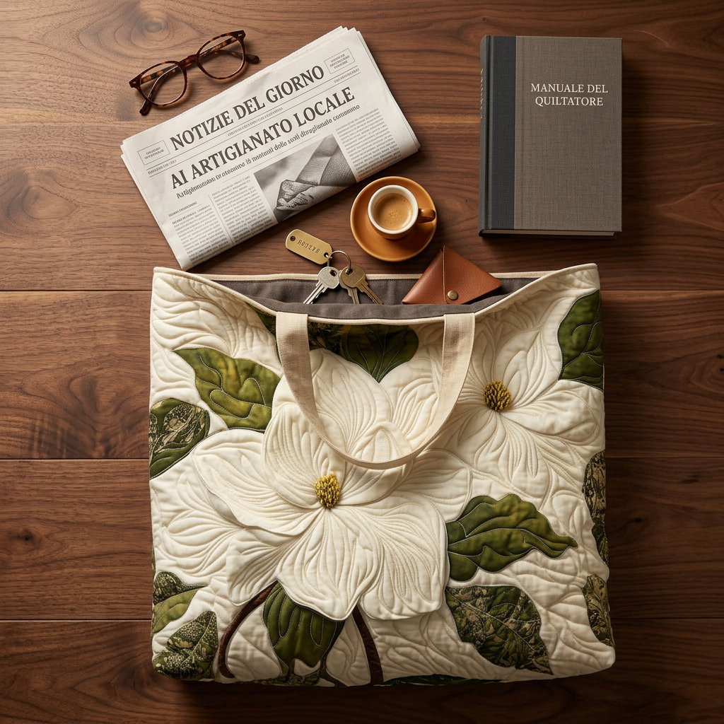 Maria™ | Women's White Lily Quilted Tote Bag