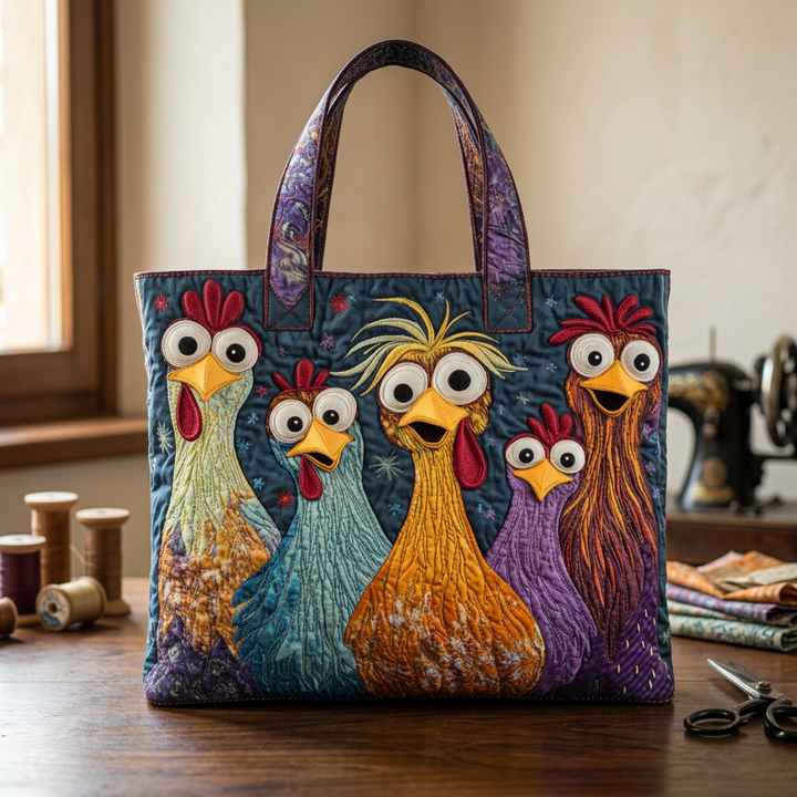 Maria™ | Women's Colorful Hens Quilted Tote Bag
