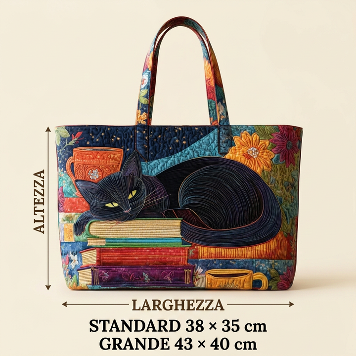 Maria™ | Women's Black Cat Quilted Tote Bag
