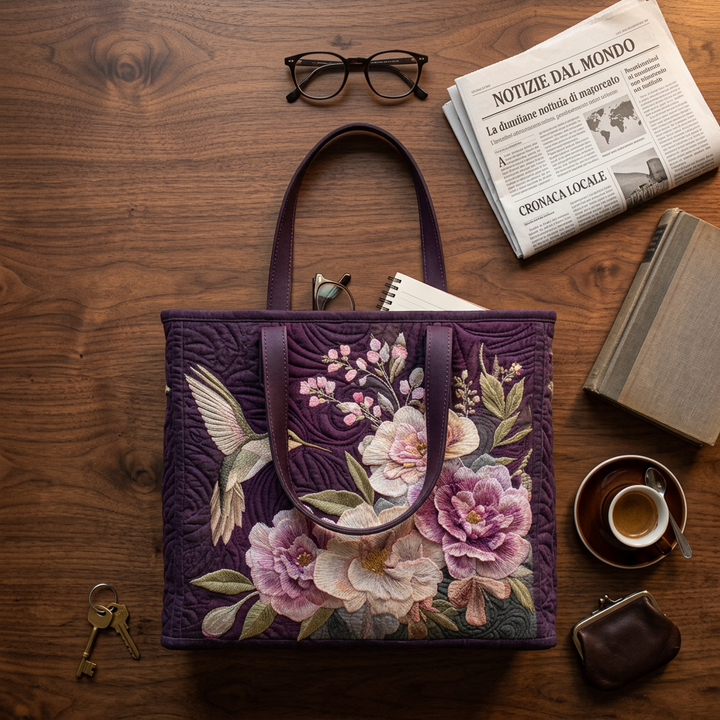 Maria™ | Women's Hummingbird &amp; Orchid Quilted Tote Bag