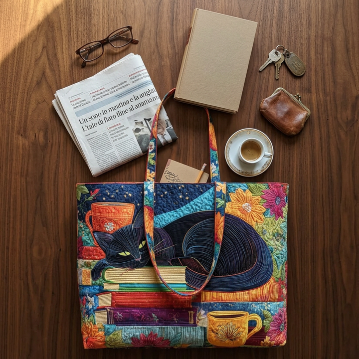 Maria™ | Women's Black Cat Quilted Tote Bag
