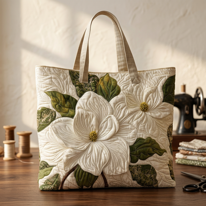Maria™ | Women's White Lily Quilted Tote Bag