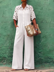 Elegant Chic Floral Lace-panel Knit Jumpsuit