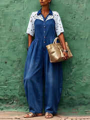 Elegant Chic Floral Lace-panel Knit Jumpsuit