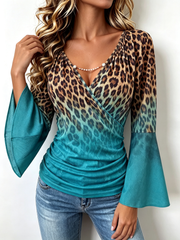 Oona™ | Leopard Ombre Flare Sleeve Casual Top