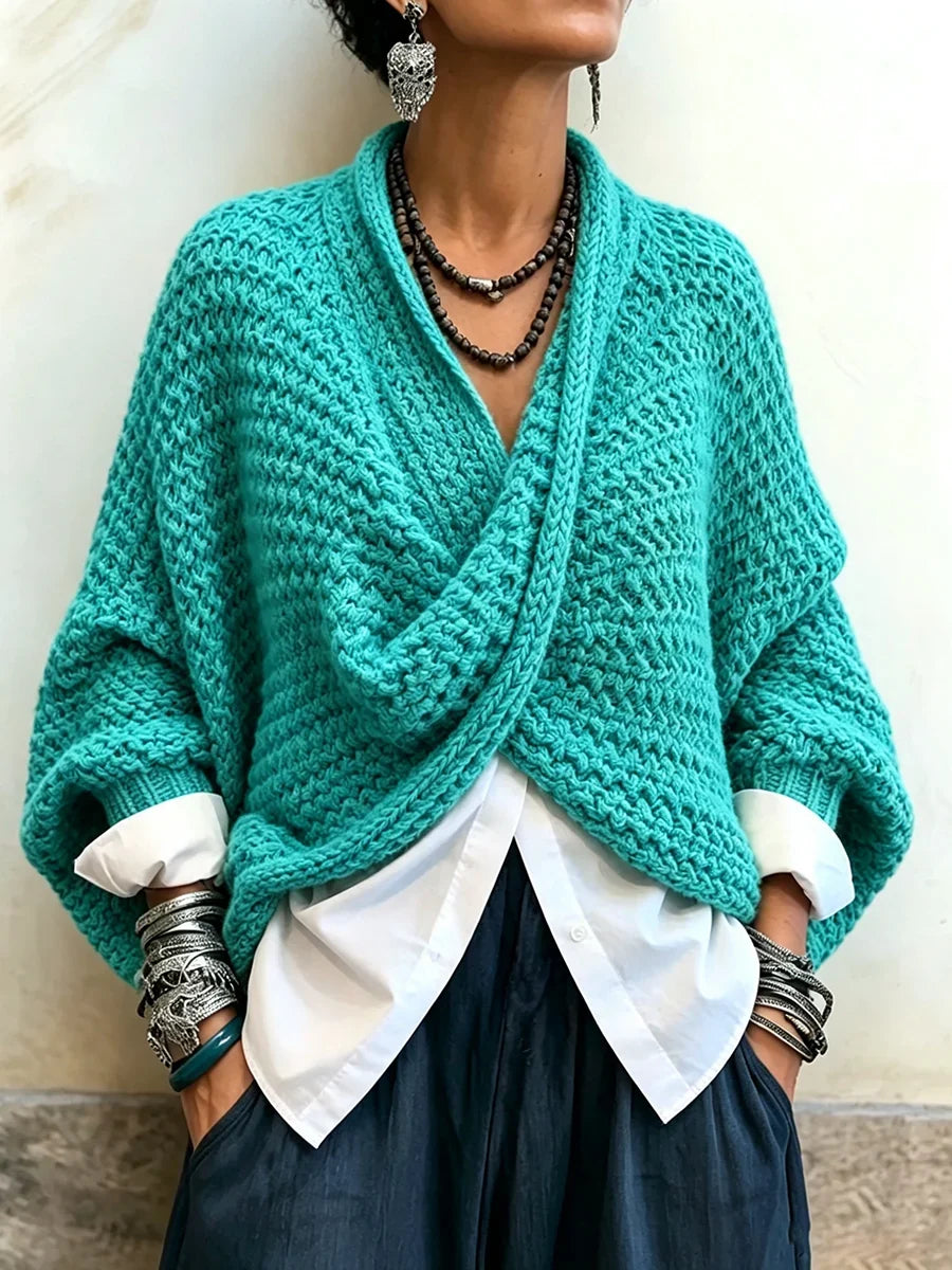 Delphine™ | Relaxed Batwing Sleeve Crossover V-Neck Sweater