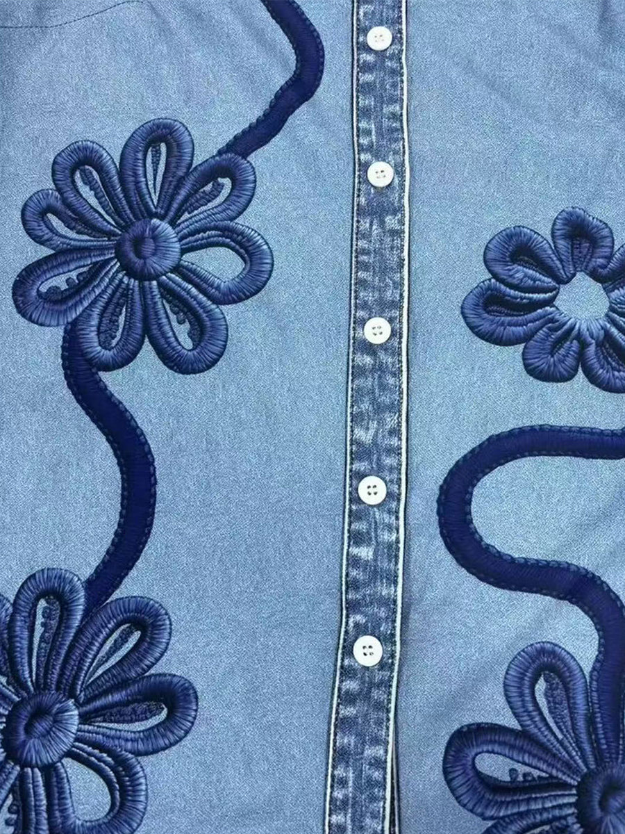Verena™ | Vintage Floral Embroidered Denim Blazer