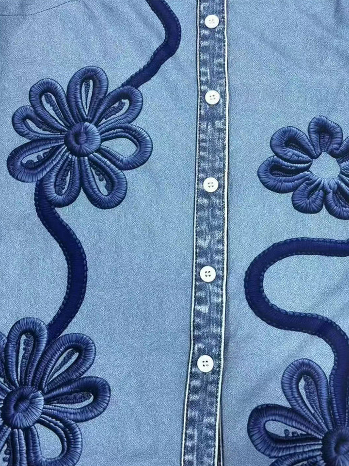 Verena™ | Vintage Floral Embroidered Denim Blazer