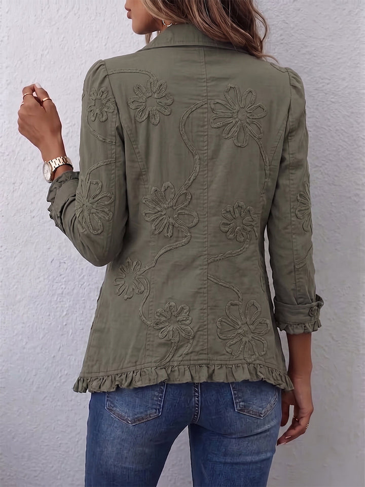 Kamberly™ | Women's Floral Embroidered Ruffle-Trim Jacket