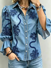 Verena™ | Vintage Floral Embroidered Denim Blazer
