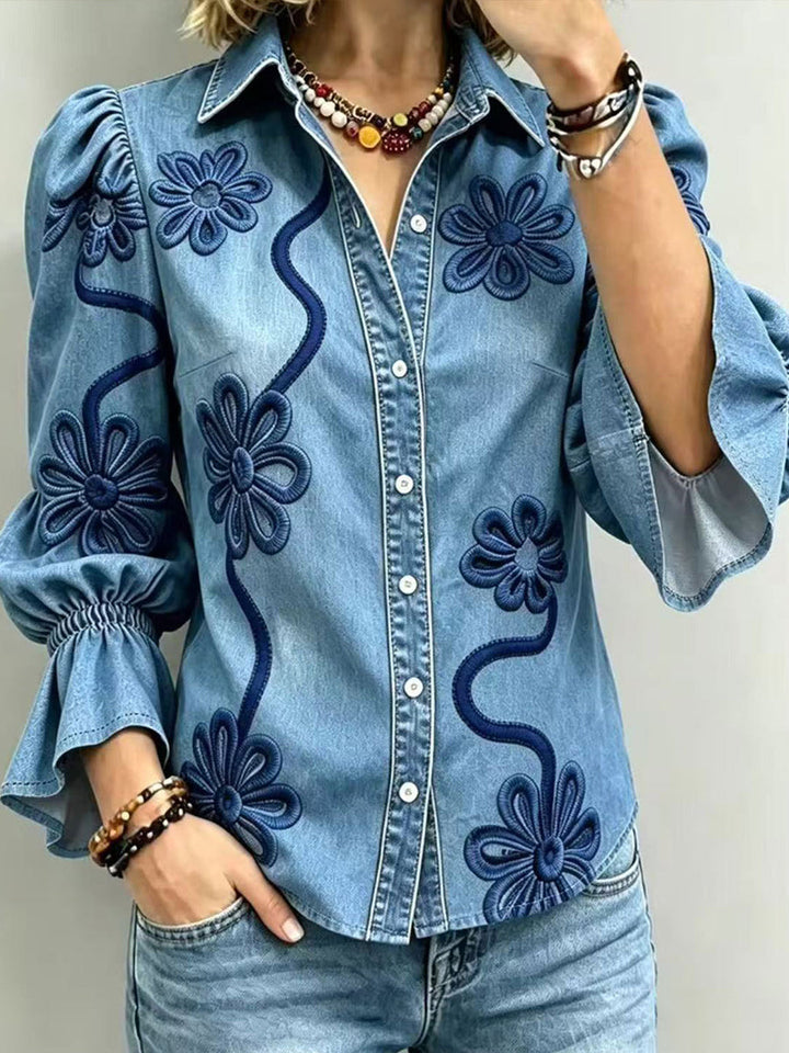 Verena™ | Vintage Floral Embroidered Denim Blazer