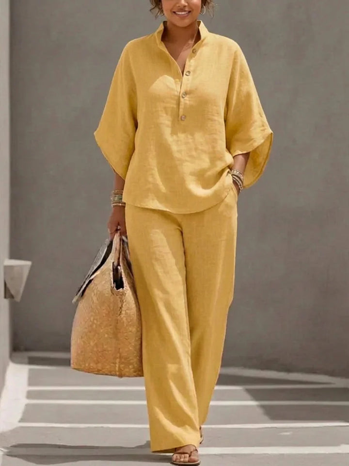 Maribel - Complete linen set with batwing sleeves and wide pants