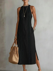 Celine | Sleeveless Lace Detail Midi Dress