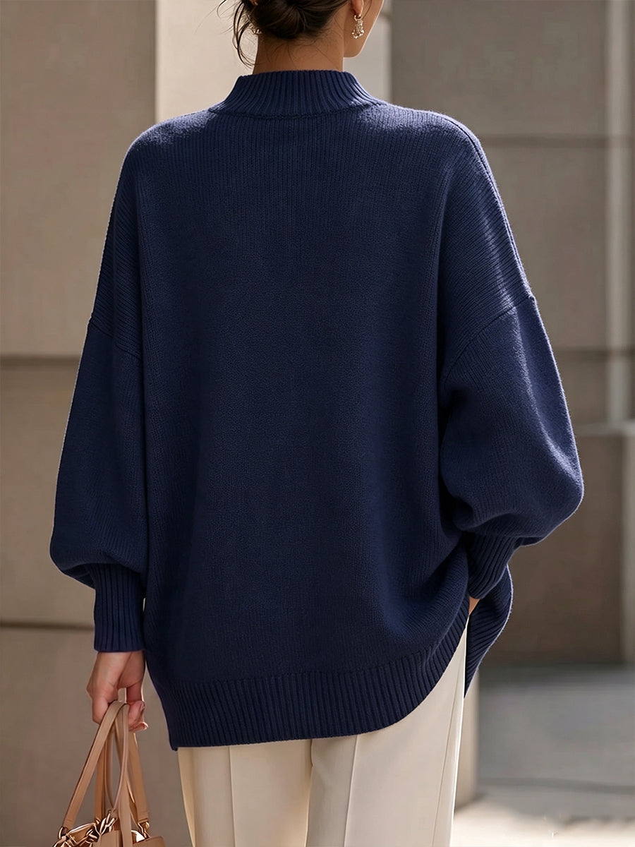 Solveig™ | Asymmetrical Gold-Button Knit Sweater