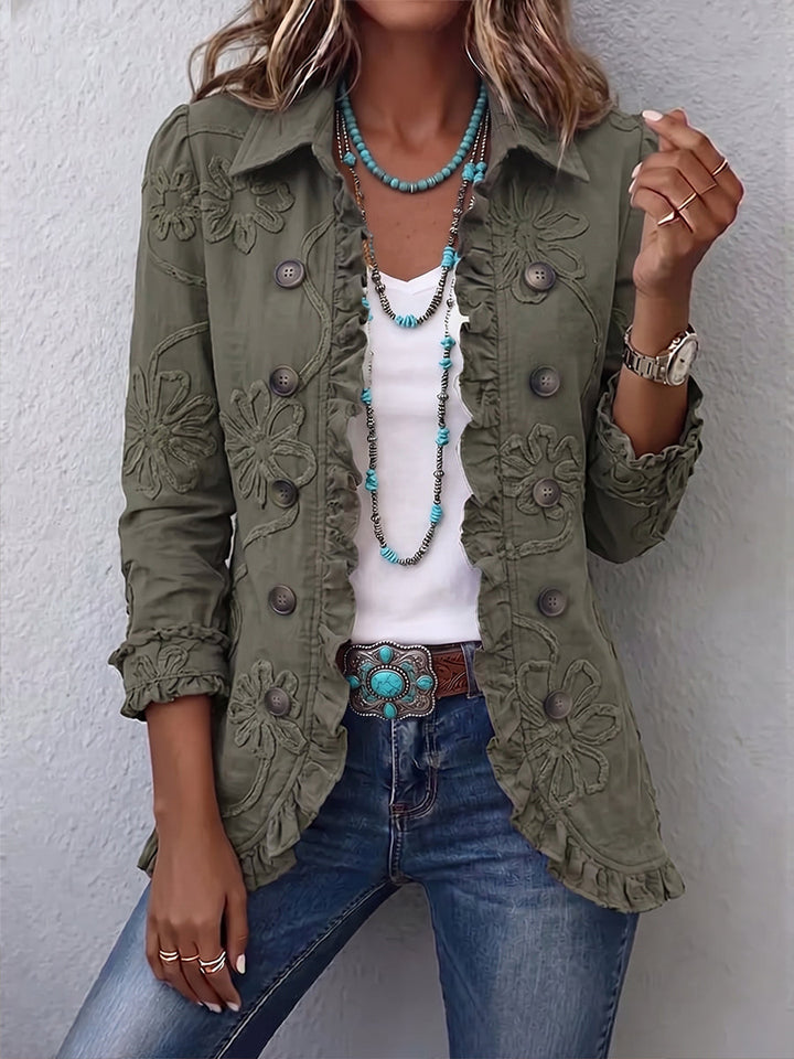 Kamberly™ | Women's Floral Embroidered Ruffle-Trim Jacket