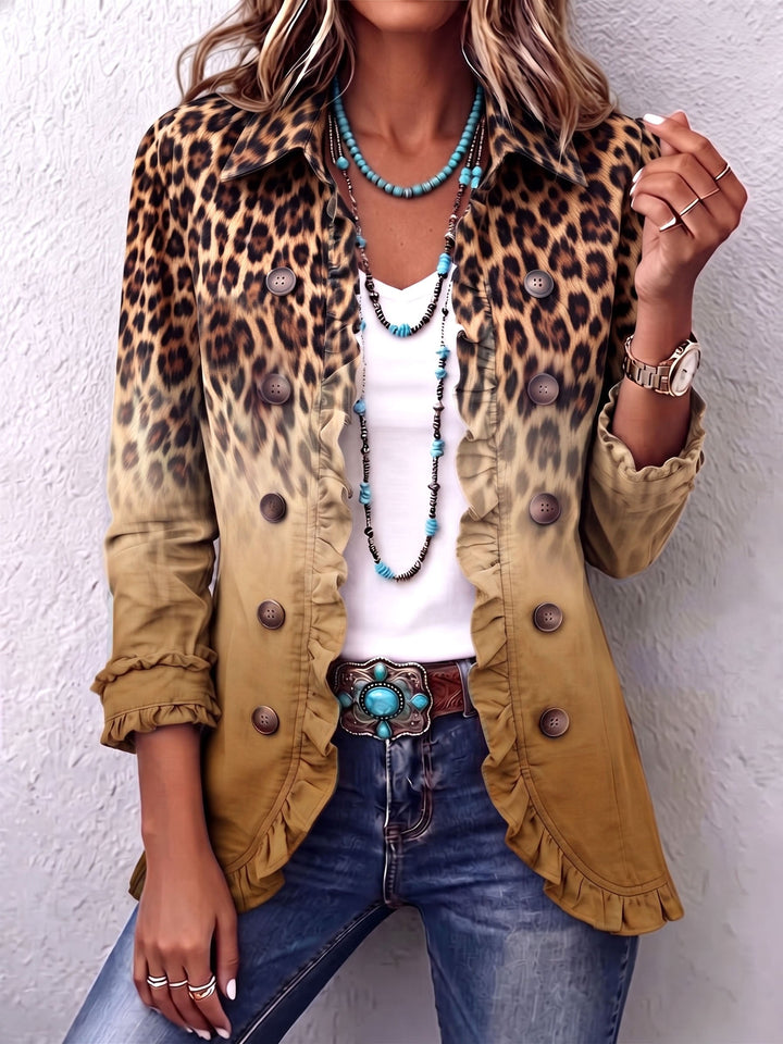 Marlowe™ | Leopard Ombre Ruffle Blazer Jacket