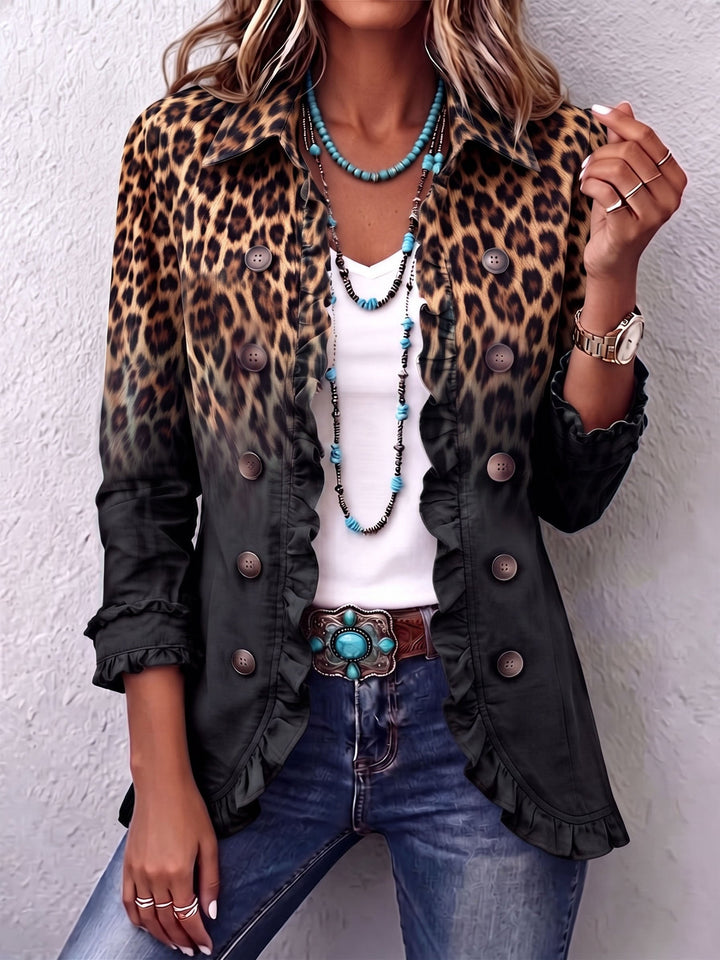 Sabina™ | Leopard Ombre Ruffle Blazer Jacket