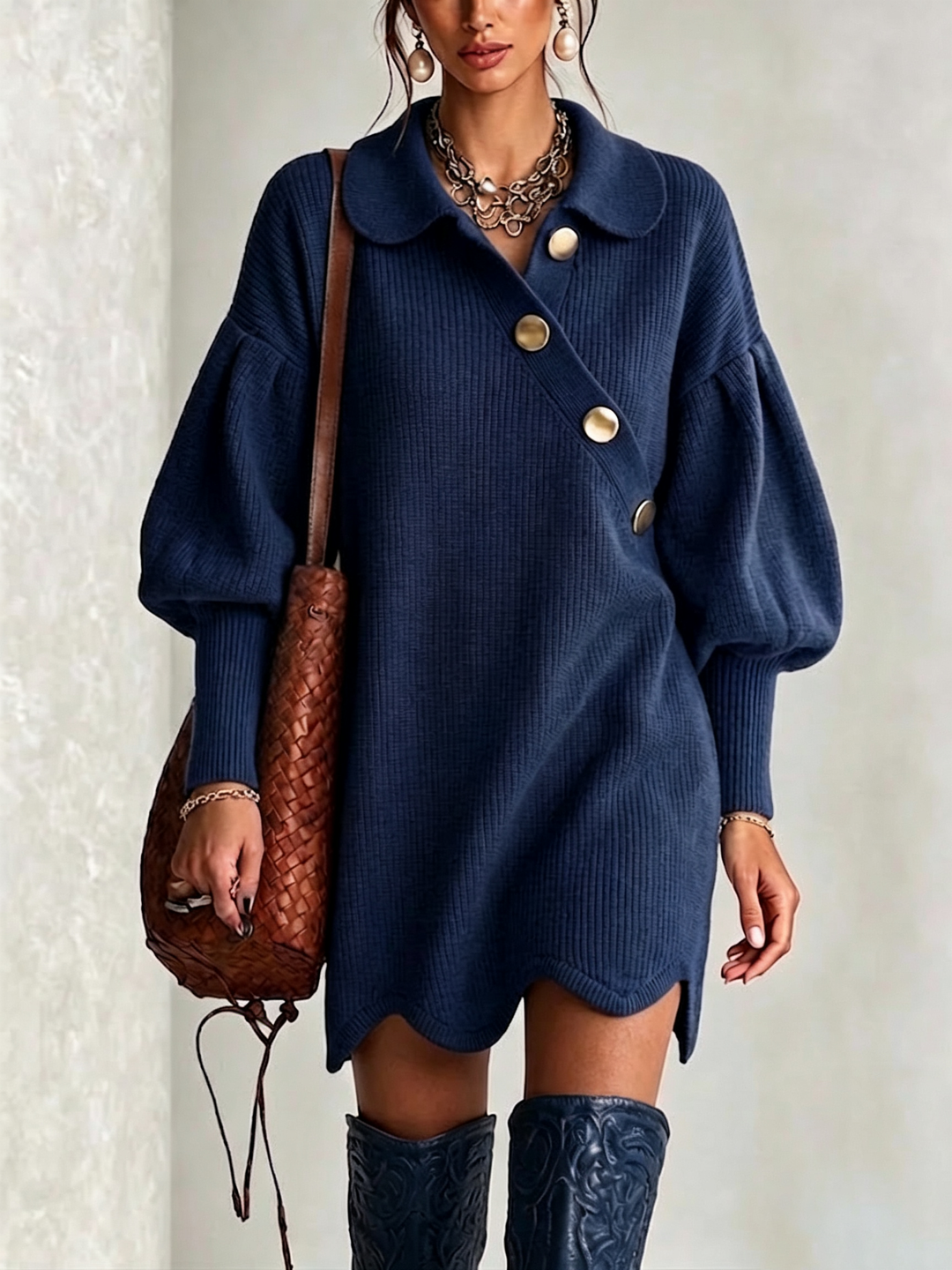 Belladine™ | Peter Pan Collar Knit Dress