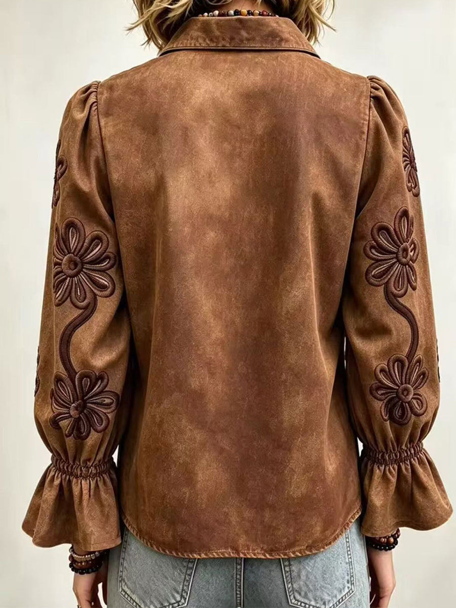Verena™ | Vintage Floral Embroidered Denim Blazer