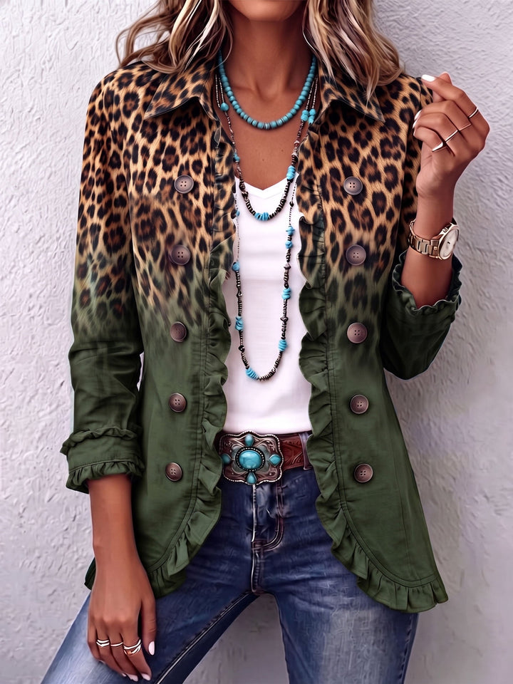 Rowena™ | Leopard Ombre Ruffle Blazer Jacket