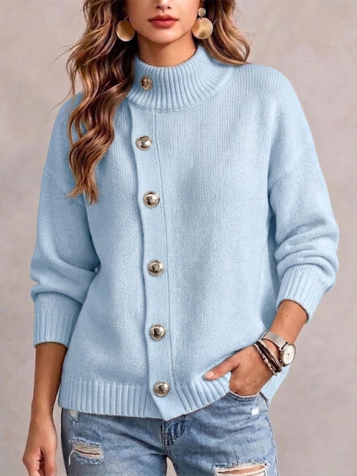 Sableine™ | Mock Neck Button Sweater