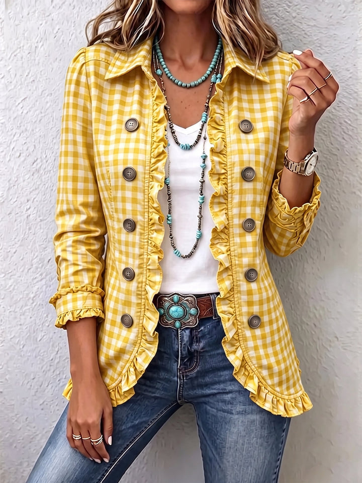 Charlene™ | Women's Gingham Ruffle Button-Down Jacket