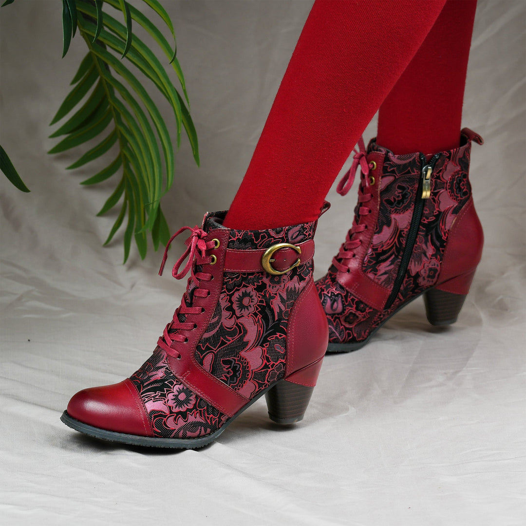 Bellancourt | Women's Floral Lace-Up Ankle Boots