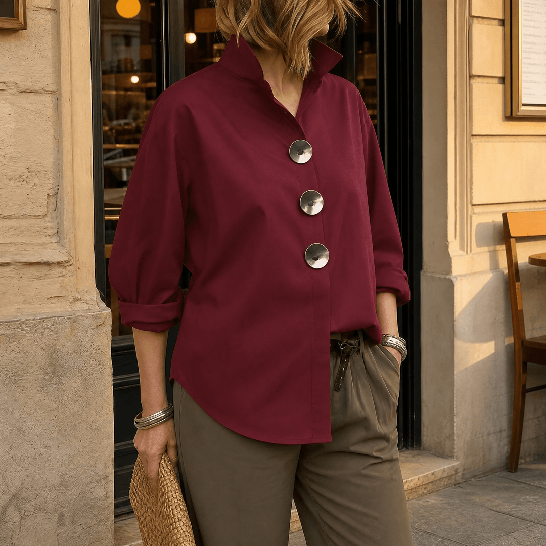 Peggy | Statement Button Blouse – Burgundy