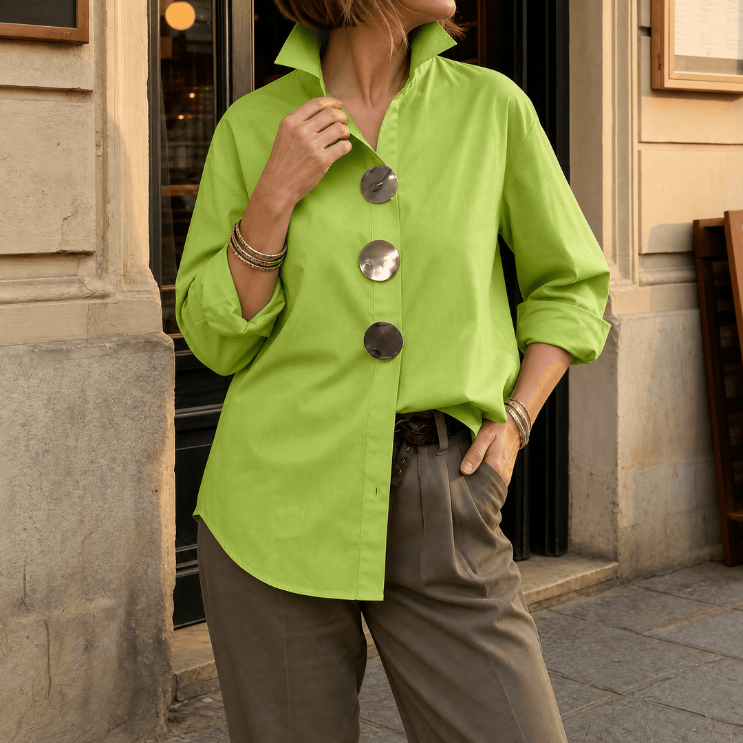 Peggy | Statement Button Blouse – Green