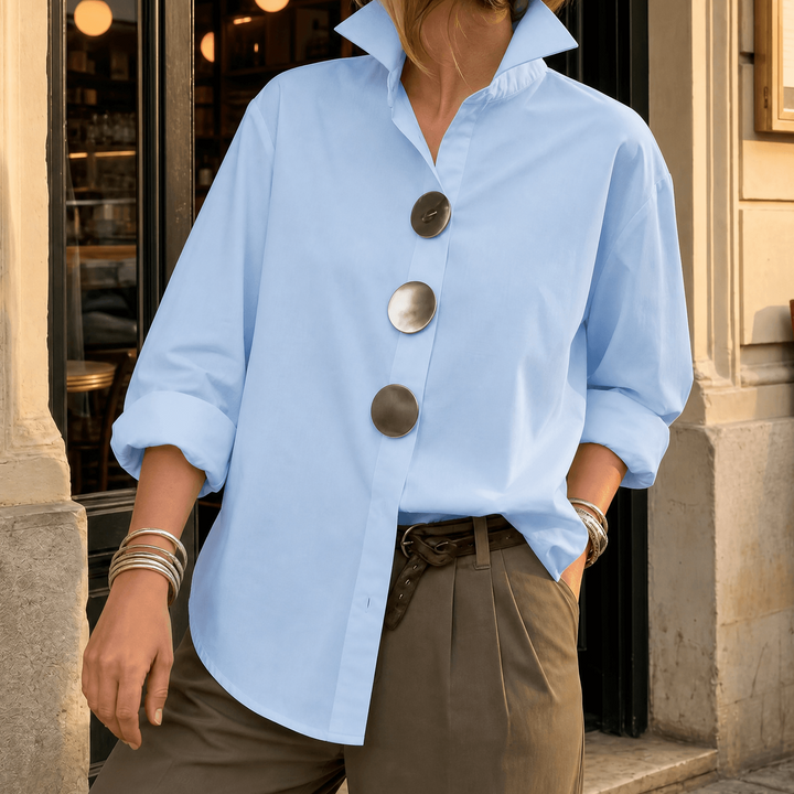 Peggy | Statement Button Blouse – Blue