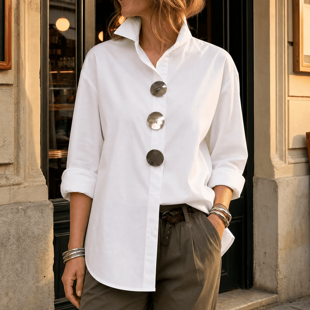 Peggy | Statement Button Blouse – White