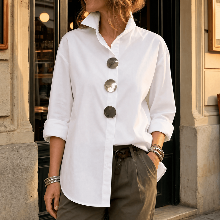 Peggy | Statement Button Blouse – White