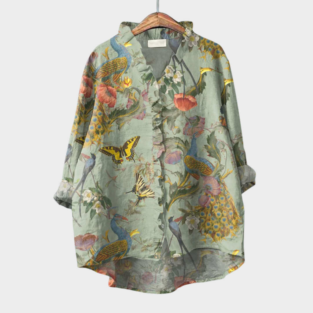 Apollonie™ | Women's Peacock Ruffle Blouse