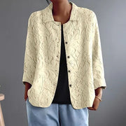 Delphinette™ | Women's Textured Floral Button-Front Blouse
